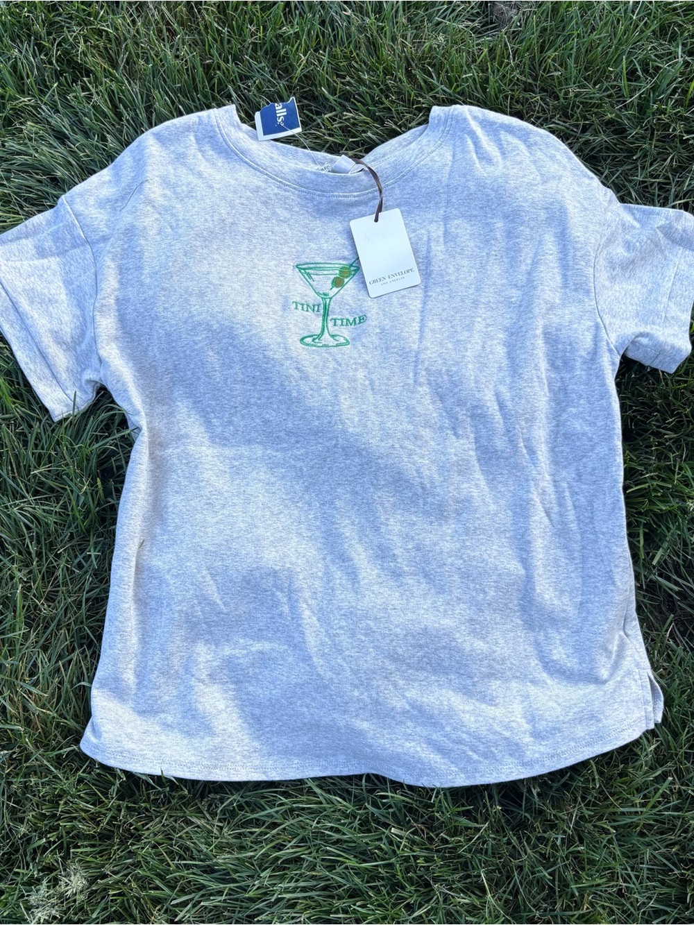 Green Envelope Gray Tee with Green Martini Graphic